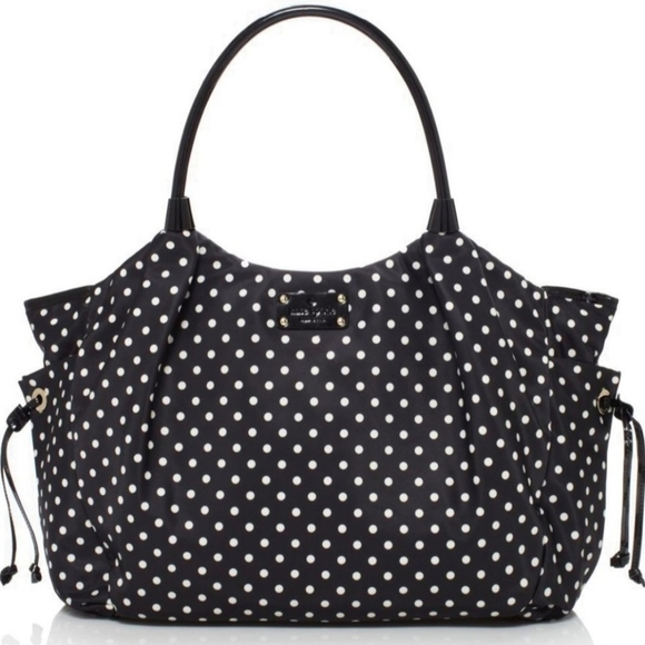 Kate Spade Stevie Baby Bag Large Black & White Polka Dot Nylon Diaper Bag Purse - Picture 2 of 14